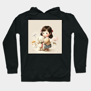 Cute Korean Traditional Girl Drawing Illustration Hoodie